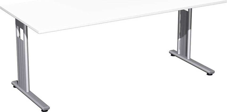 Schreibtisch Geramöbel C Fuß Flex S-618146, 180x72x80cm (BxHxT), rechteckig, C-Fuß silber, weiß