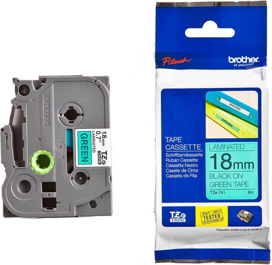 Schriftbänder Brother TZe-741, schwarz auf grün, 18mm/8m