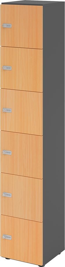 Schließfachschrank Hammerbacher V264L6/G ZS, 40 x 42 x 215,6 cm (BxTxH), 6 Ordnerhöhen, mit Zahlenschloss, 6 Fächer, Kropus: Graphit, buche