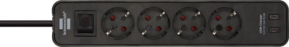 Steckdosenleiste Brennenstuhl Ecolor 4-fach 1153240106, 45 Grad-Anordnung, 1 Schalter,Kabellänge
1,5m, 2 USB-Charger, Winkelstecker, weiß