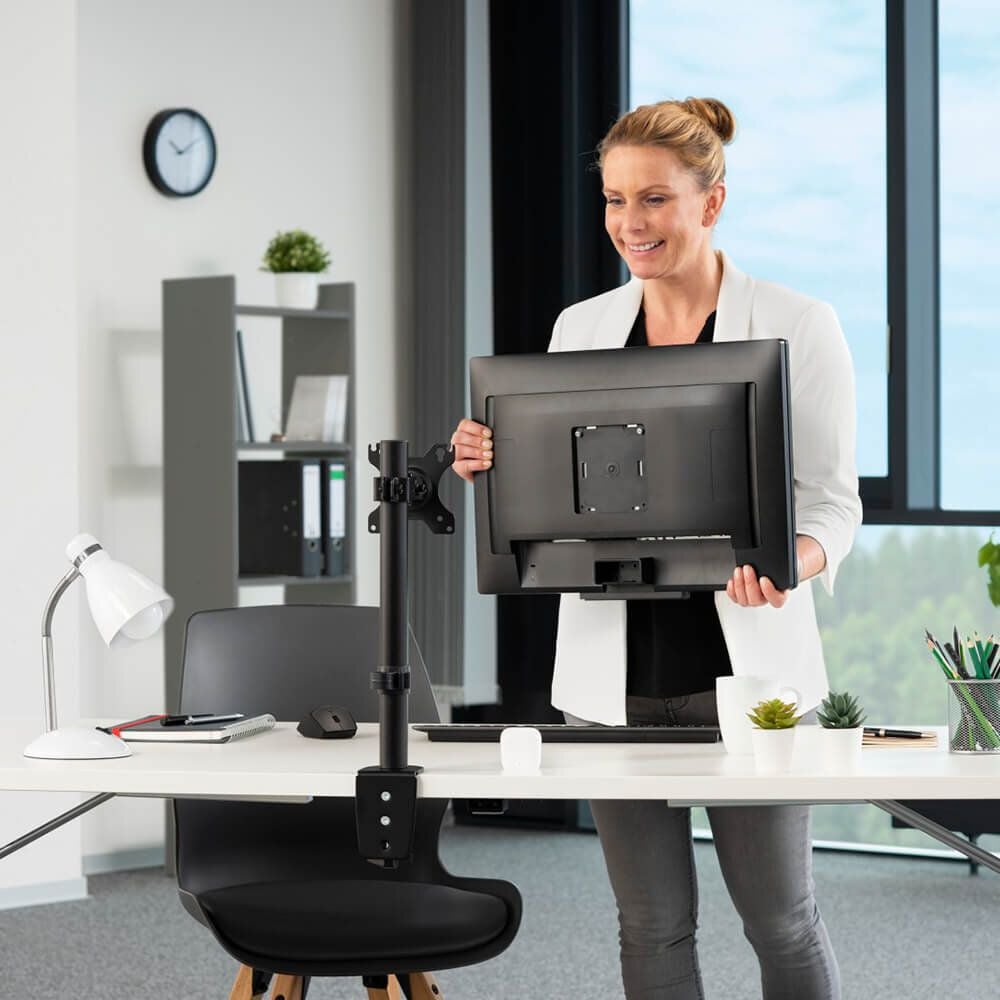 Monitorhalter Hama FULLMOTION Einzelarm 118489, 1 Arm, Tragfähigkeit bis zu 10 kg, höhen- und
tiefenverstellbar, Klemmhalterung, schwarz