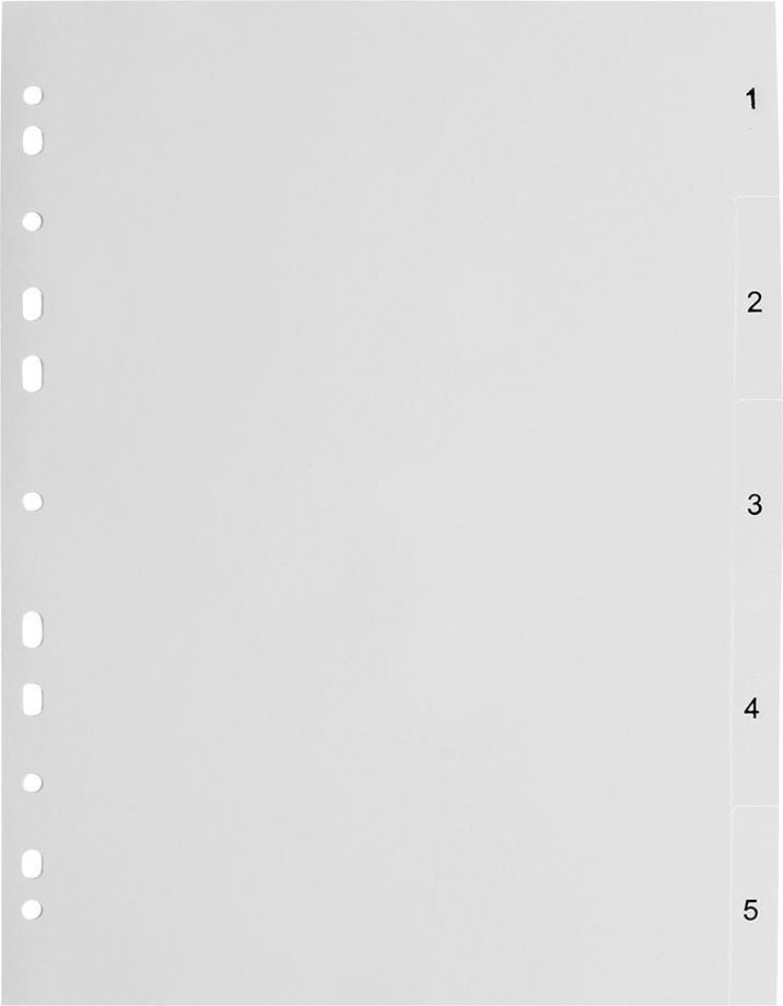 Kunststoffregister a-series A4 1-5 AS0962, A4 volle Höhe, 1-5, 5-teilig, PP, weiß