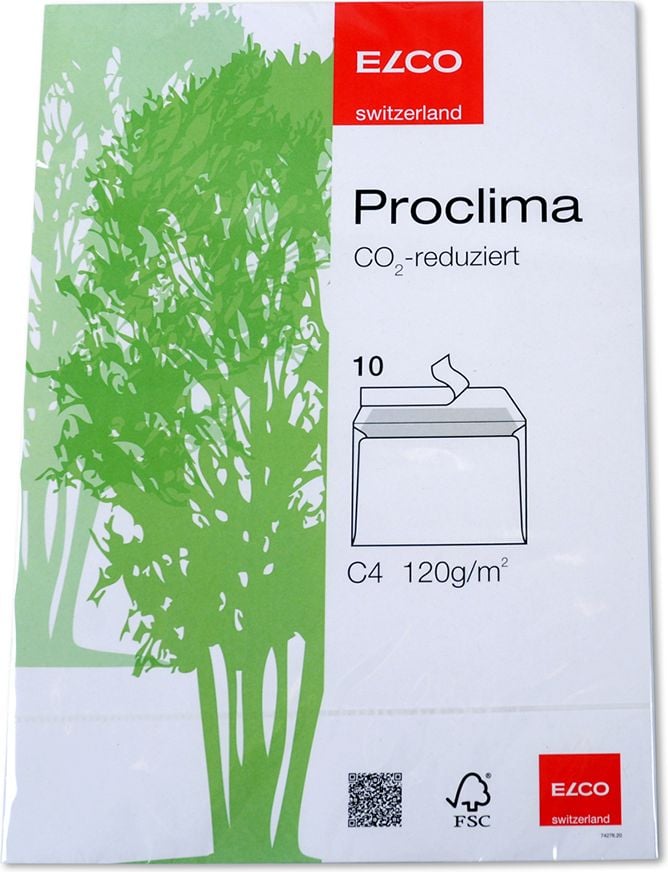 Versandtaschen C4 Elco Proclima 74276.20, 229x324mm, Recyclingpapier, weiß, 120 g/m², Haftklebung, Pack 10 Stück, Blauer Engel, FSC