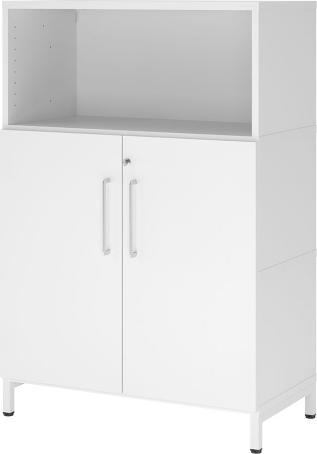 Regal Hammerbacher VFW38T2KU/W mit Türen, Threespine-Klicksystem, 80 x 41,7 x 118 cm (B
x T x H), mit Stahlsockel, mit 3 Ordnerhöhen,
Korpus: weiß, weiß