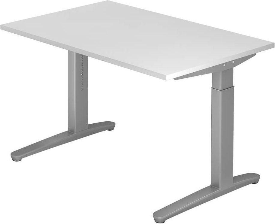 Schreibtisch Hammerbacher VXB12/x/SS, 120x80cm (BxT), 65-85cm Höhe, rechteckig,
C-Fuß silber, weiß