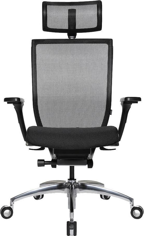 Bürodrehstuhl Wagner Titan 10, mit Armlehnen, Rückenlehne Netz,
mit Kopfstütze, Teppichbodenrollen, schwarz