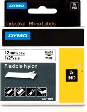 Schriftbänder Dymo RHINO Nylon 18488/S0718100, schwarz auf weiß, 12mm/3,5m, Nylonband