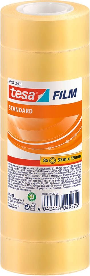 Klebefilm Tesa Standard 57207-00001-00, 19mm x 33m, transparent, PP, Pack 8 Rollen