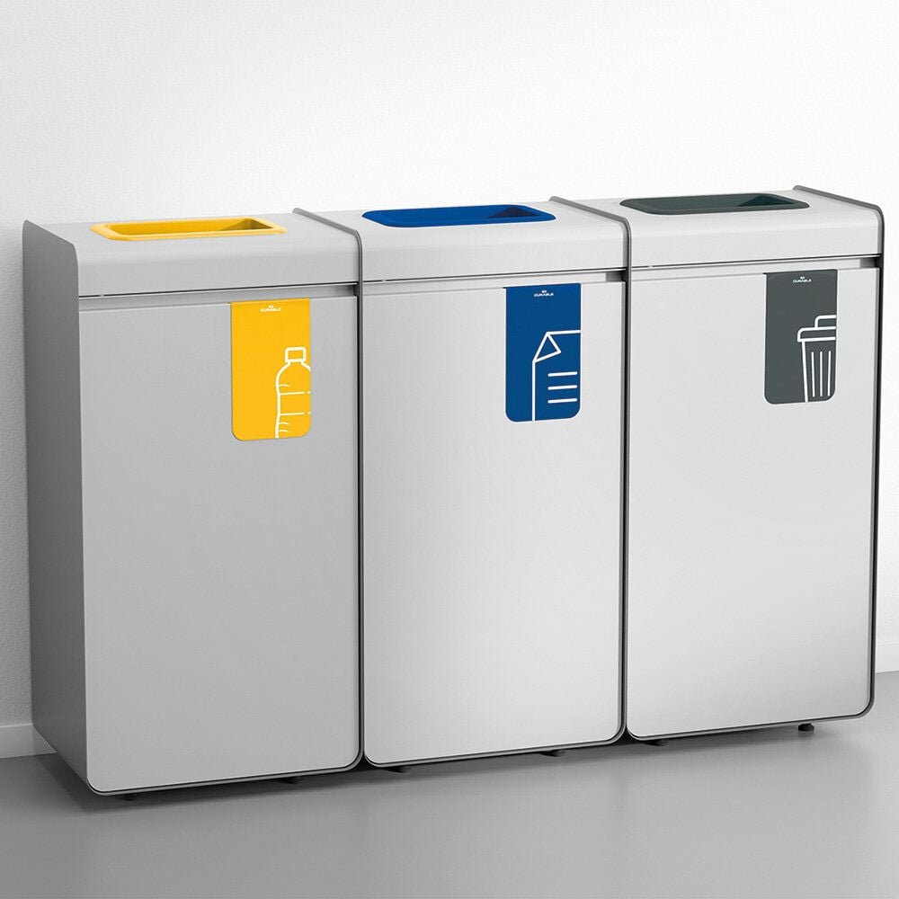 Abfallsammler Durable DURASORT 55L Bioabfall 3215, 55 Liter, Stahl, Innenbehälter Kunststoff, rechteckig, Behälter grau, Einwurfring braun
