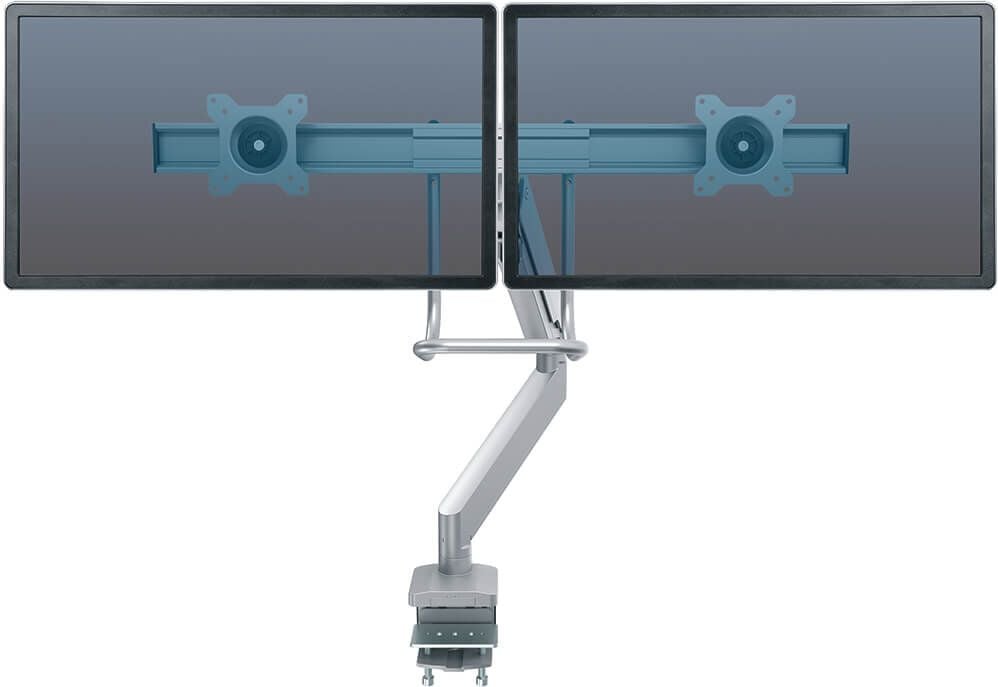 Monitorhalter Fellowes Eppa Dual Crossbar, 1 Arm, für 2 Monitore, Tragfähigkeit bis zu
16 kg, Klemmhalterung, silber