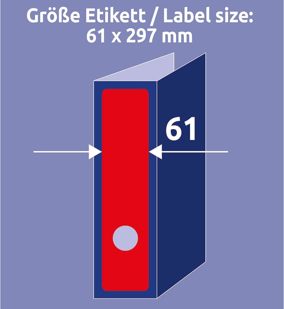 Rückenschilder Zweckform L4752-20 ultragrip, breit/lang, 297x61mm, auf A4, rot, Pack 20
Blatt/60 Stück