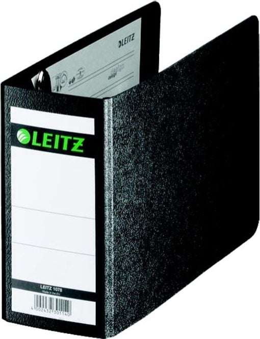 Ordner A6 quer Leitz 1078, 80mm, Pappe, A6 quer, 8cm Rücken, ohne Griffloch, schwarz