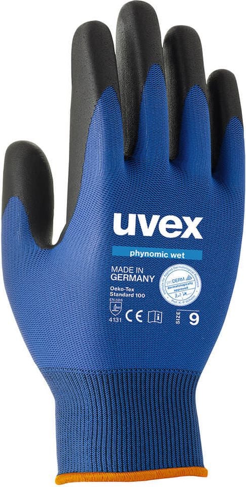 Arbeitshandschuhe uvex phynomic wet 60060, Schutzhandschuhe, Polyamid/Elastan,
blau/anthrazit, Pack 10 Paar, Größe 10