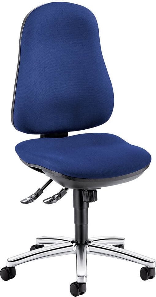 Bürodrehstuhl Deskin COMFORT I, Fußkreuz verchromt, ohne Armlehnen, Teppichbodenrollen, blau