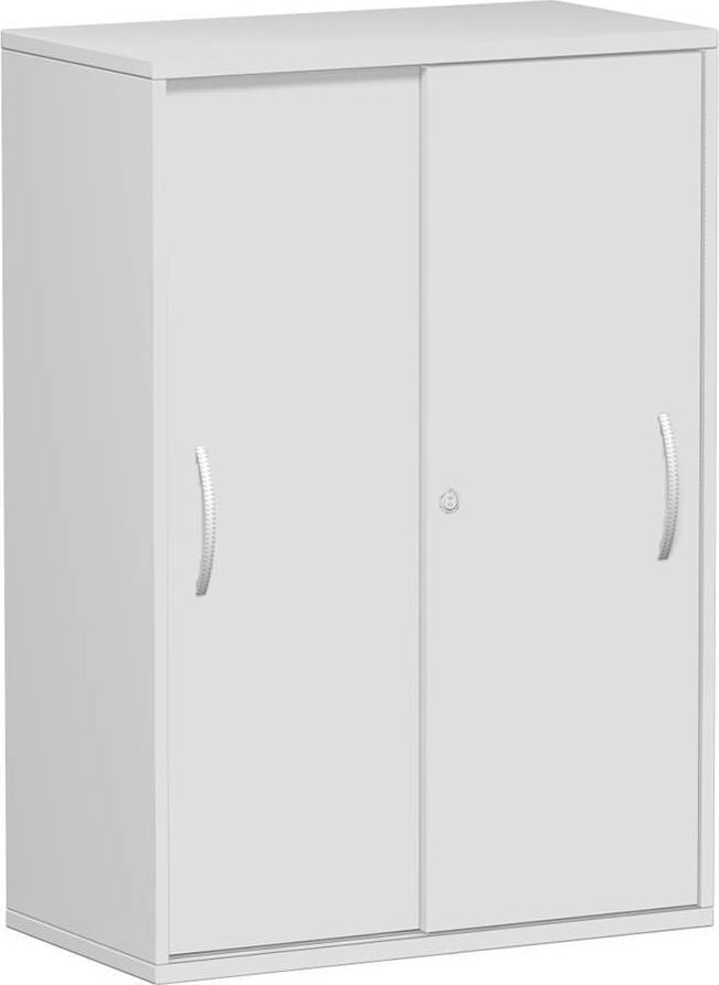 Aktenschrank Geramöbel Flex S-383502, 80x118,2x42,5cm (BxHxT), 2 Schiebetüren, 2
Fachböden, 3 Ordnerhöhen, Bogengriff,
abschließbar, hellgrau