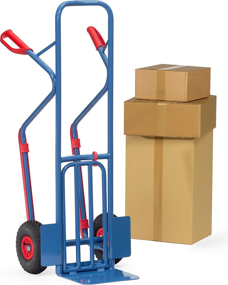 Transportkarre fetra Paketkarre K1331L, 25x32cm Schaufelfläche, bis 300kg, Luft-Reifen, Gleitkufen, Stahlrohr-Klappschaufel 50x25cm, blau