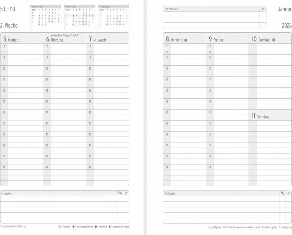 Buchkalender Chronoplan Chronobook Wochenplan 50456/50486, A5, 1 Woche/2 Seiten, Softcover mit
Elementary Prägung, petrol