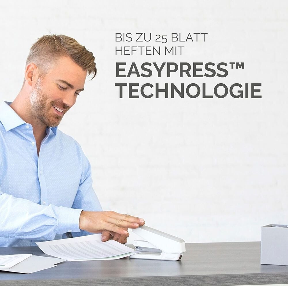 Heftgerät Fellowes EasyPress LX850 5011801/5013001, bis 25 Blatt Heftleistung, für 24/6, 26/6 Klammern, antibakterieller Schutz, weiß