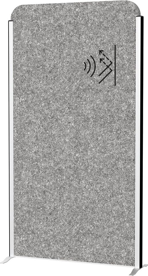 Stellwand MAULcocoon Akustik 97010, 100x180 cm, Akustik-Element 100% PES-Fasern, schwer entflammbar, dunkelgrau meliert, farbiger 44mm Rahmen, Standfüße, silber