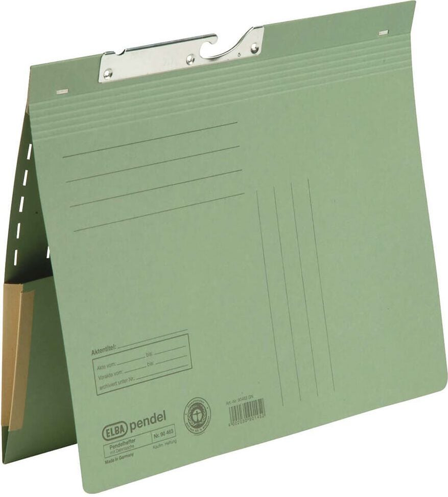 Pendelhefter Elba 90463, kaufm. Heftung, Dehntasche am Hinterflügel,
Manilakarton (RC) 320 g/m², grün