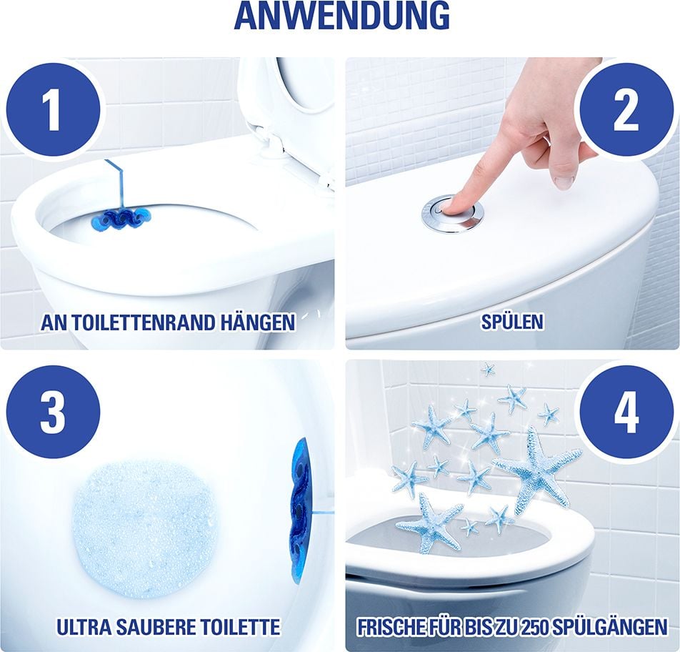 WC-Duftspüler Cillit Bang 6in1 Duo Ozean Frische, Halterung mit 2 WC-Steinen, Pack 2 Stück à
35g