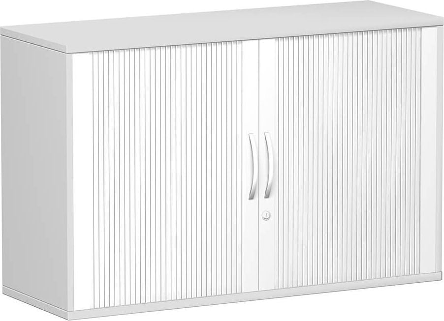 Aktenschrank Geramöbel Flex S-312210, 120x79,8x42,5cm (BxHxT), 2 Querrollläden, 1
Fachboden, 2 Ordnerhöhen, Bogengriff,
abschließbar, hellgrau