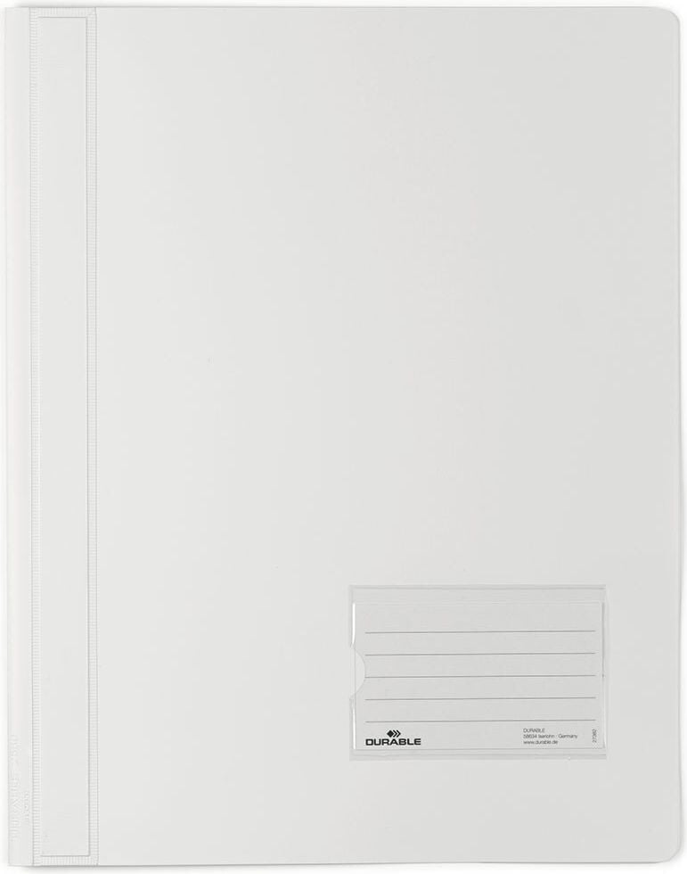 Schnellhefter Durable DURALUX A4 Überbreite 2680, Hartfolie, farbiger Vorder- und Rückdeckel,
Innentasche, weiß