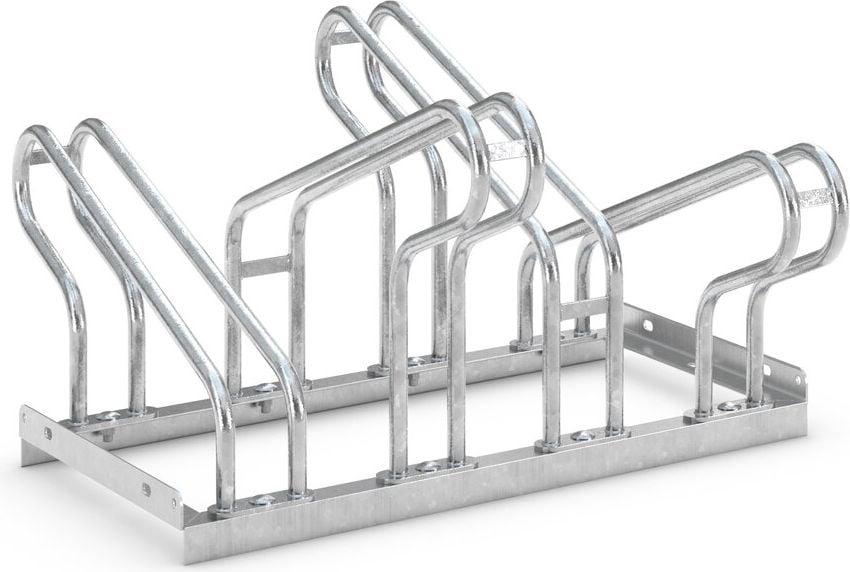 Fahrradständer WSM Bügelparker 2154, verzinkt, Freiaufstellung, 70cm lang, für 4 Fahrräder, bis zu 55mm Reifenbreite, zweiseitige Radeinstellung, Reihenverbindung möglich