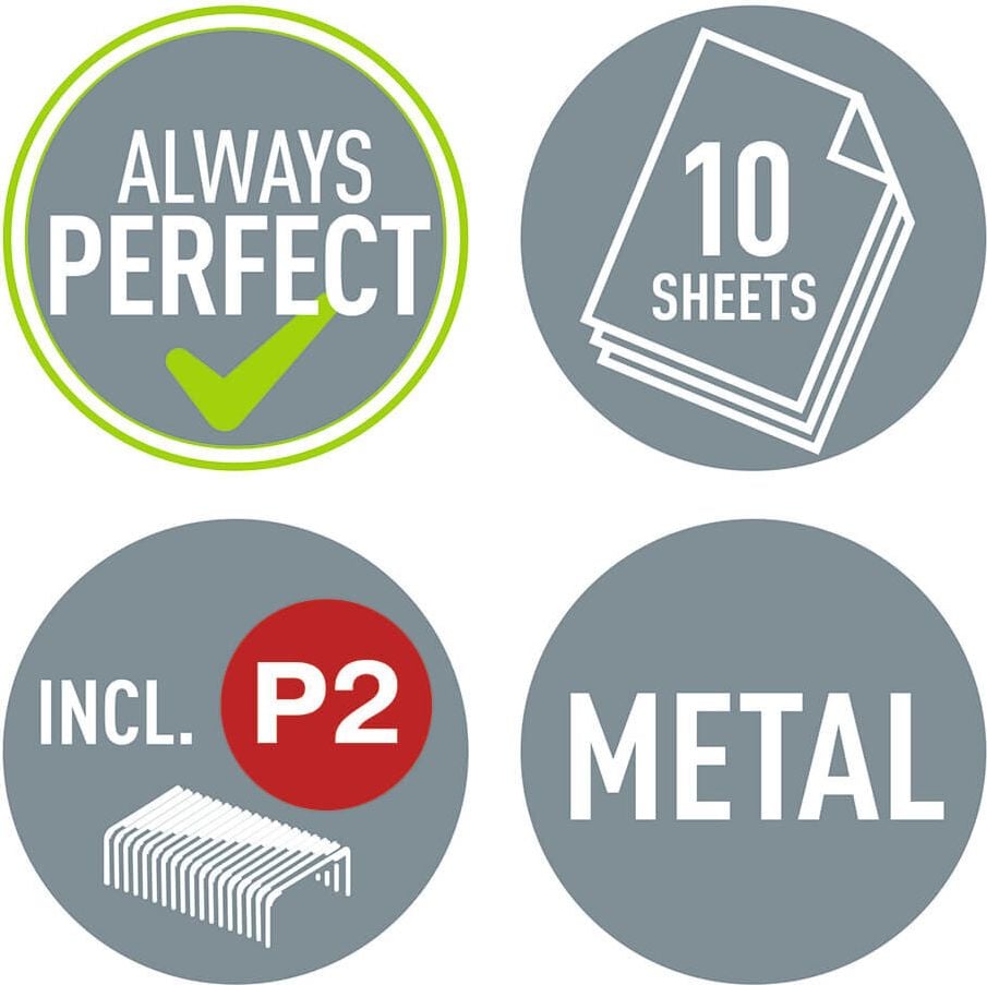 Heftgerät Leitz New NeXXt WOW 5528, bis 10 Blatt, Einlegetiefe: 50mm, für Nr. 10
Klammern, WOW-Farben, weiß