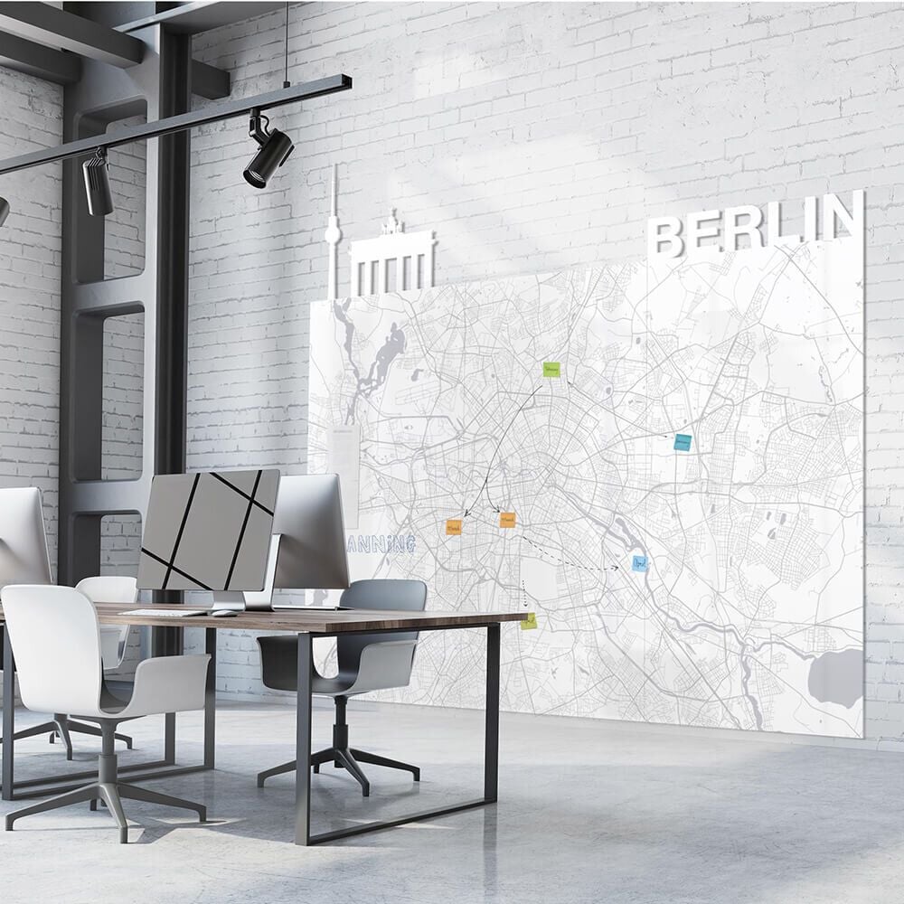 Whiteboard Magnetoplan Infinity Wall X 1041100, 98x198cm, emailliert, trocken abwischbar,
rahmenlos, Wandaufhängung