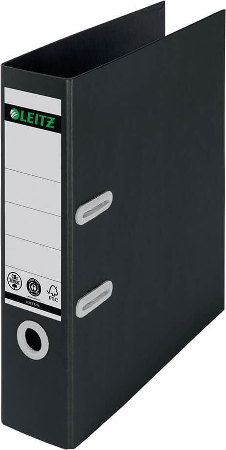 Ordner A4 Leitz Recycle 1018, 80mm, A4, 8cm Rücken, mit Griffloch, schwarz, Blauer Engel, FSC