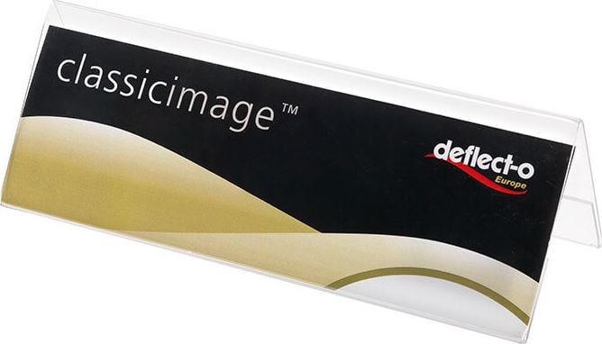 Tischnamensschilder deflecto Classic Image 48701, 210x70x80mm (A5 quer), Dachform, zweiseitig
lesbar, glasklar
