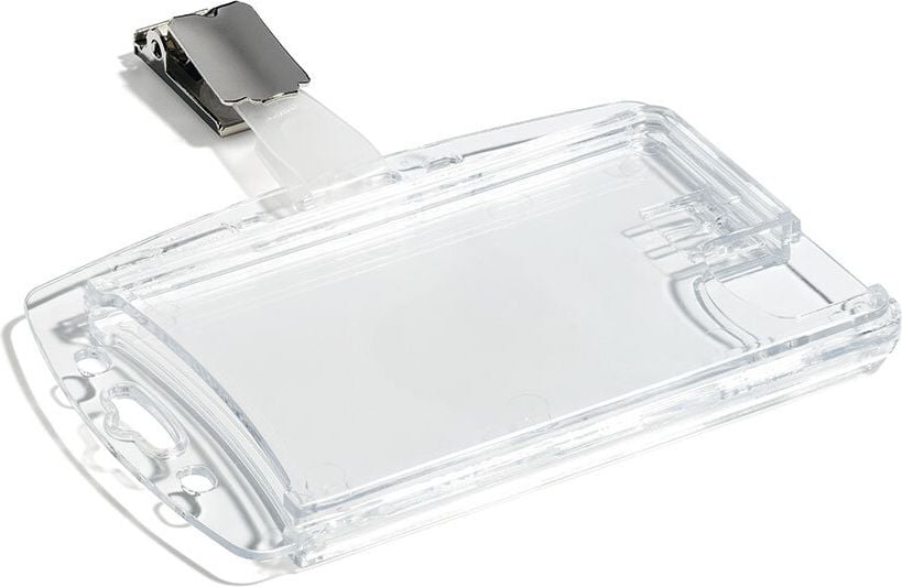 Ausweiskartenhüllen Durable 8013, 54x87mm Innenmaß, Hartbox für 2 Karten,
transparent, mit Clip, Pack 25 Stück