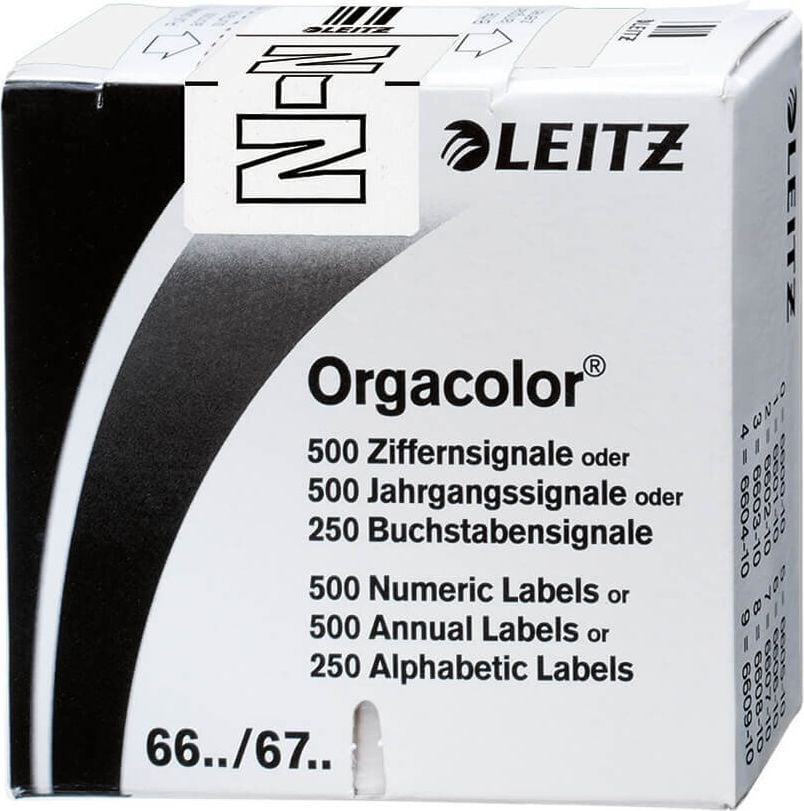 Buchstabensignale Leitz Orgacolor 6623-10, N, weiß, auf Rolle, Pack 250 Stück
