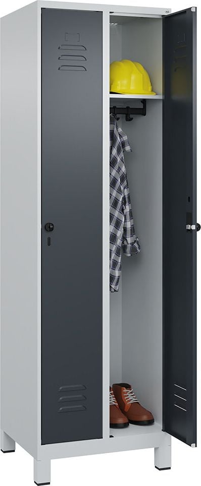 Spind CP Classic PLUS Garderobenschrank 080010-20, 60x195x50cm (HxBxT), mit Füßen, 1-stöckig, 2
Abteile je 30cm breit, Drehriegelverschluss, anthrazit