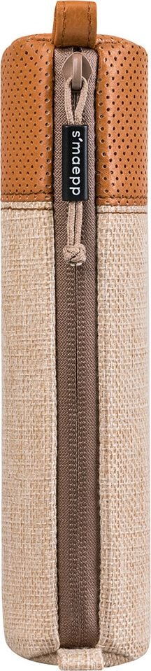 Federmappen Brunnen Schlampermäppchen S smaepp Perforated, rund, 20x4,5cm, Leinen/Lochleder, Reißverschluss, gummierter Zipper, beige/braun, braun