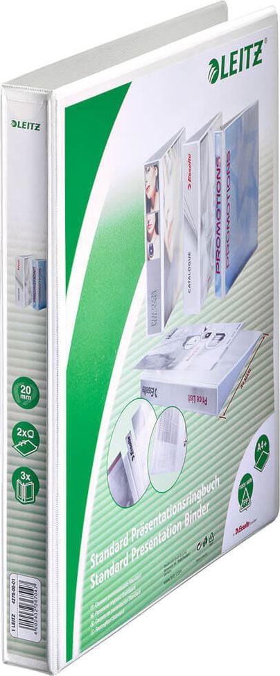Präsentationsringbuch Leitz Standard 42780001, A4, 2 Ringe, 38mm Rücken, 20mm
Ringdurchmesser/Füllhöhe, weiß, Pack 6 Stück, weiß