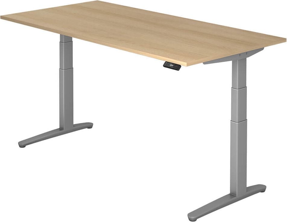 Hubschreibtisch Hammerbacher VXBHM2E/x/SS, 200x100cm (BxT), 65-130cm Höhe, rechteckig,
C-Fuß silber, eiche