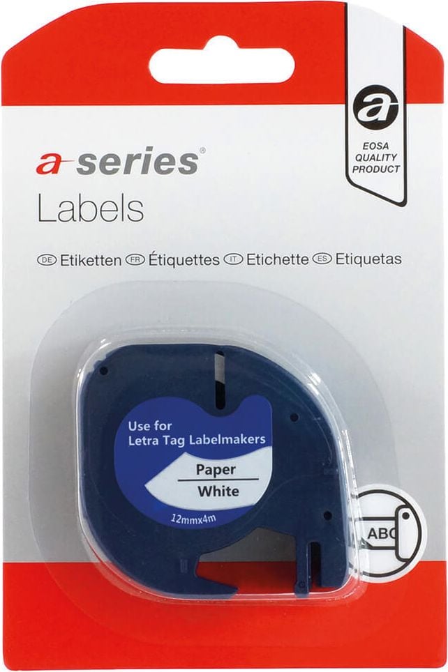 Schriftbänder a-series AS1423 für Dymo LT 91220/S0721520, Papier, schwarz auf weiß, 12mm/4m