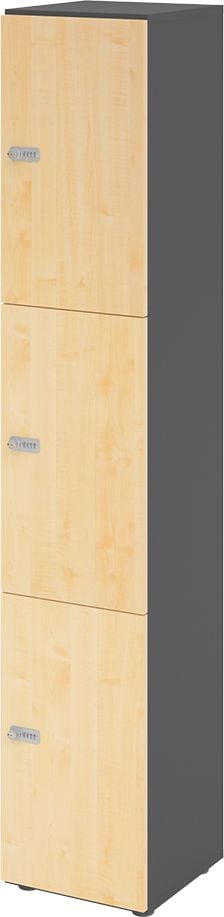 Schließfachschrank Hammerbacher V264L3/G ZS, 40 x 42 x 215,6 cm (BxTxH), 6 Ordnerhöhen, mit Zahlenschloss, 3 Fächer, Korpus: Graphit, ahorn