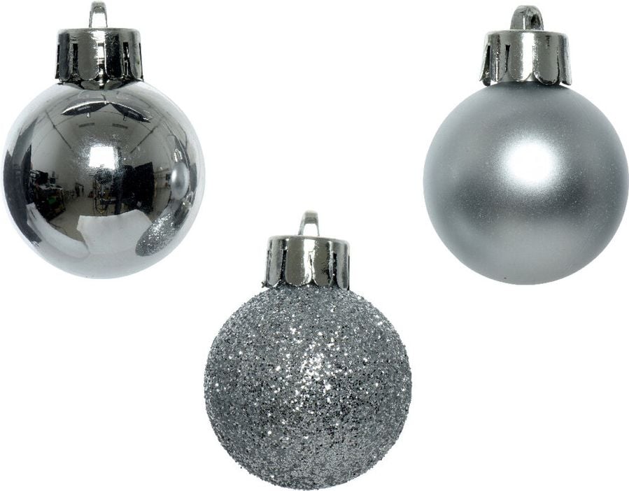 Weihnachtskugeln DECORIS, 3cm Durchmesser, Polystyrol, Pack 14 Stück, silber