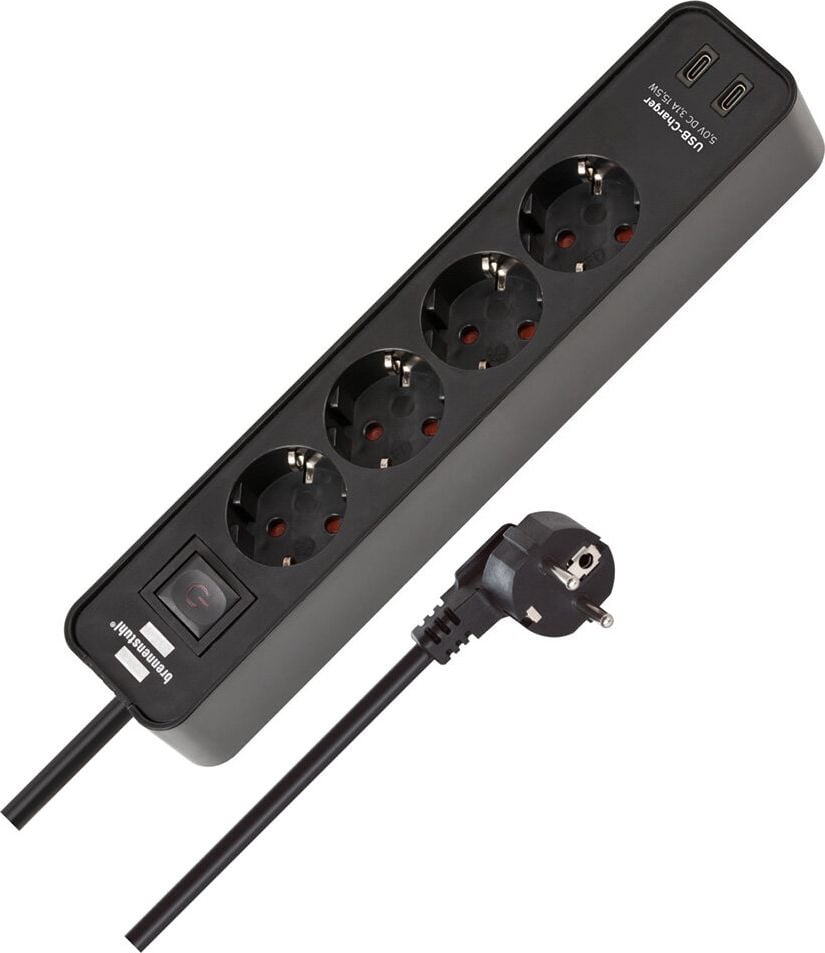 Steckdosenleiste Brennenstuhl Ecolor 4-fach 1153240106, 45 Grad-Anordnung, 1 Schalter,Kabellänge
1,5m, 2 USB-Charger, Winkelstecker, weiß