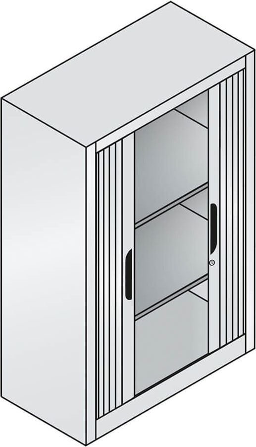 Aktenschrank CP Omnispace 3231-00, 80x123x42cm (BxHxT), 2 Querrollläden,
2 Fachböden, 3 Ordnerhöhen, hellgrau