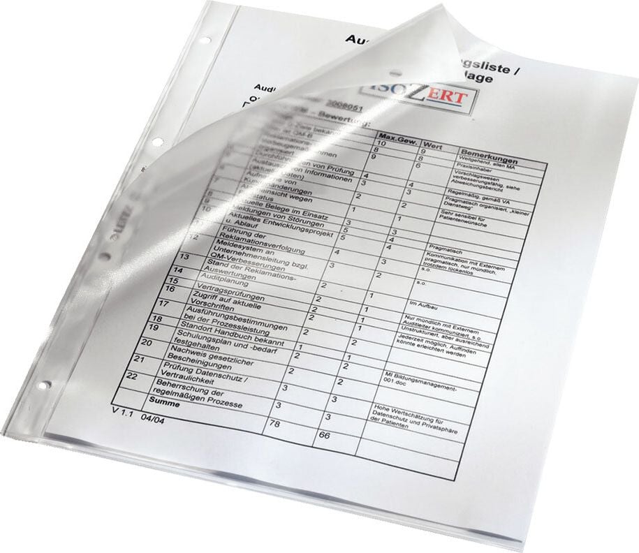 Prospekthüllen Leitz DIN A4 4784, oben/links offen, PP-Folie
0,13mm, Pack 100 Stück