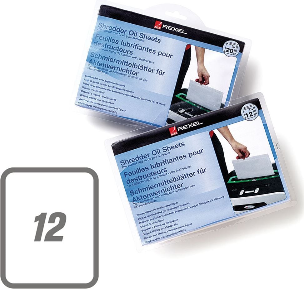Aktenvernichterölblätter Rexel 2101948, DIN A4, Pack 12 Stück