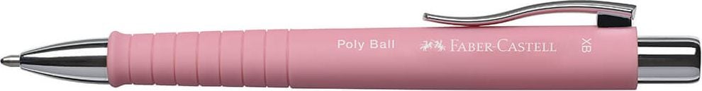 Kugelschreiber Faber-Castell POLY BALL XB, Mehrweg, Dreiecksform, Drücker, Clip + Spitze
in silber, Schreibfarbe blau, rosa