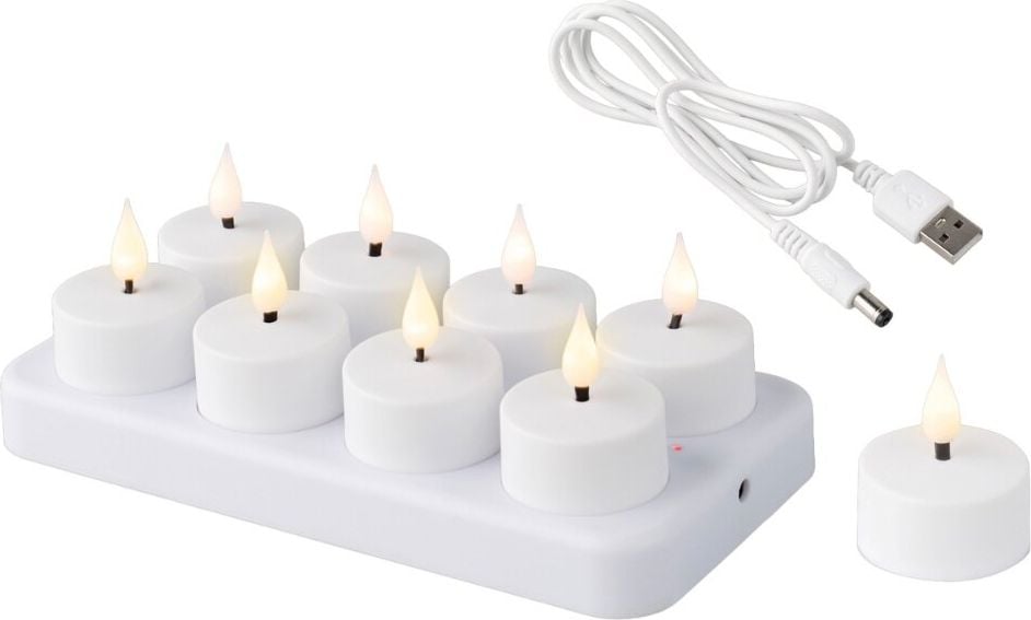 LED-Teelichter LUMINEO, 4x4,5cm (DxH), Plastik, Akku, warmweiß, weiß,
Pack 8 Stück, weiß