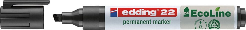 Permanentmarker Edding 22 EcoLine, ca. 1-5mm, Keilspitze, Gehäuse 90% recycelter Kunststoff, schwarz