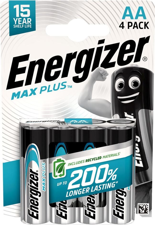 Batterien Energizer Max Plus Mignon (AA), 1,5 V, mit Geräte-Auslaufschutz, bis zu 15
Jahre Leistungserhalt, Pack 4 Stück