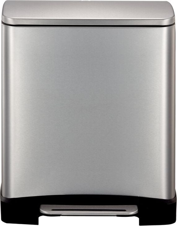 Abfalltrenner EKO E-CUBE, 10 Liter + 9 Liter, rechteckig, mit Tretpedal, 2x Kunststoff-Inneneimer, Soft-Close-Deckel, Edelstahl matt, silber